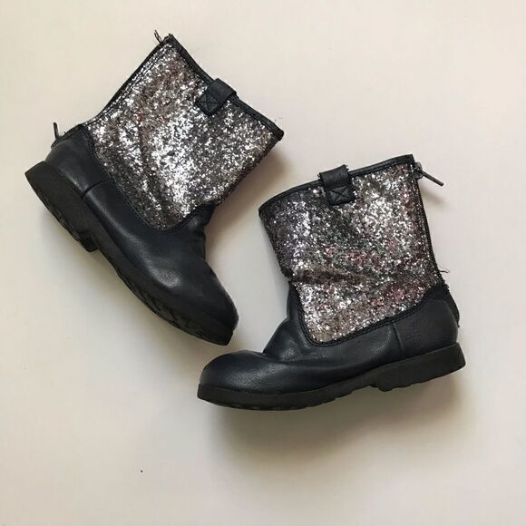 Glitter and blue leather little girl zipper boots - Picture 2 of 5
